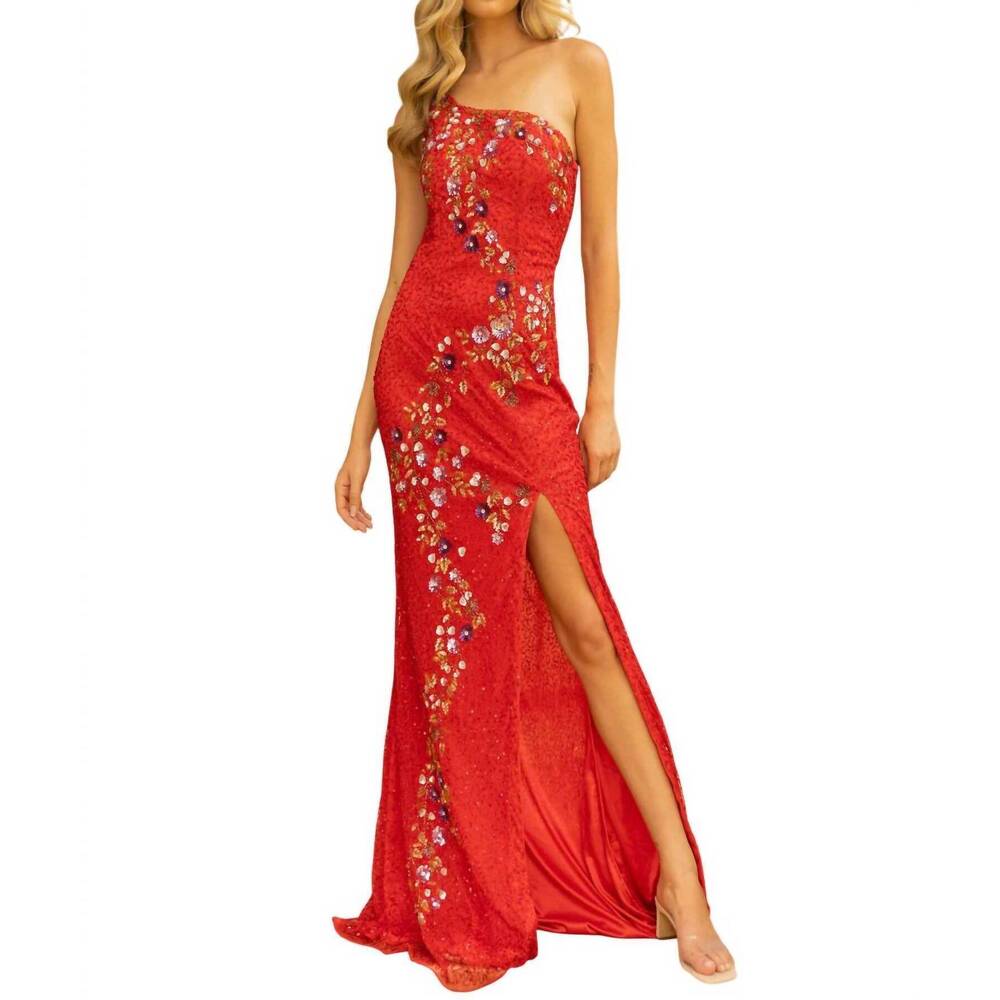 NEW PRIMAVERA one shoulder neckline gown in red